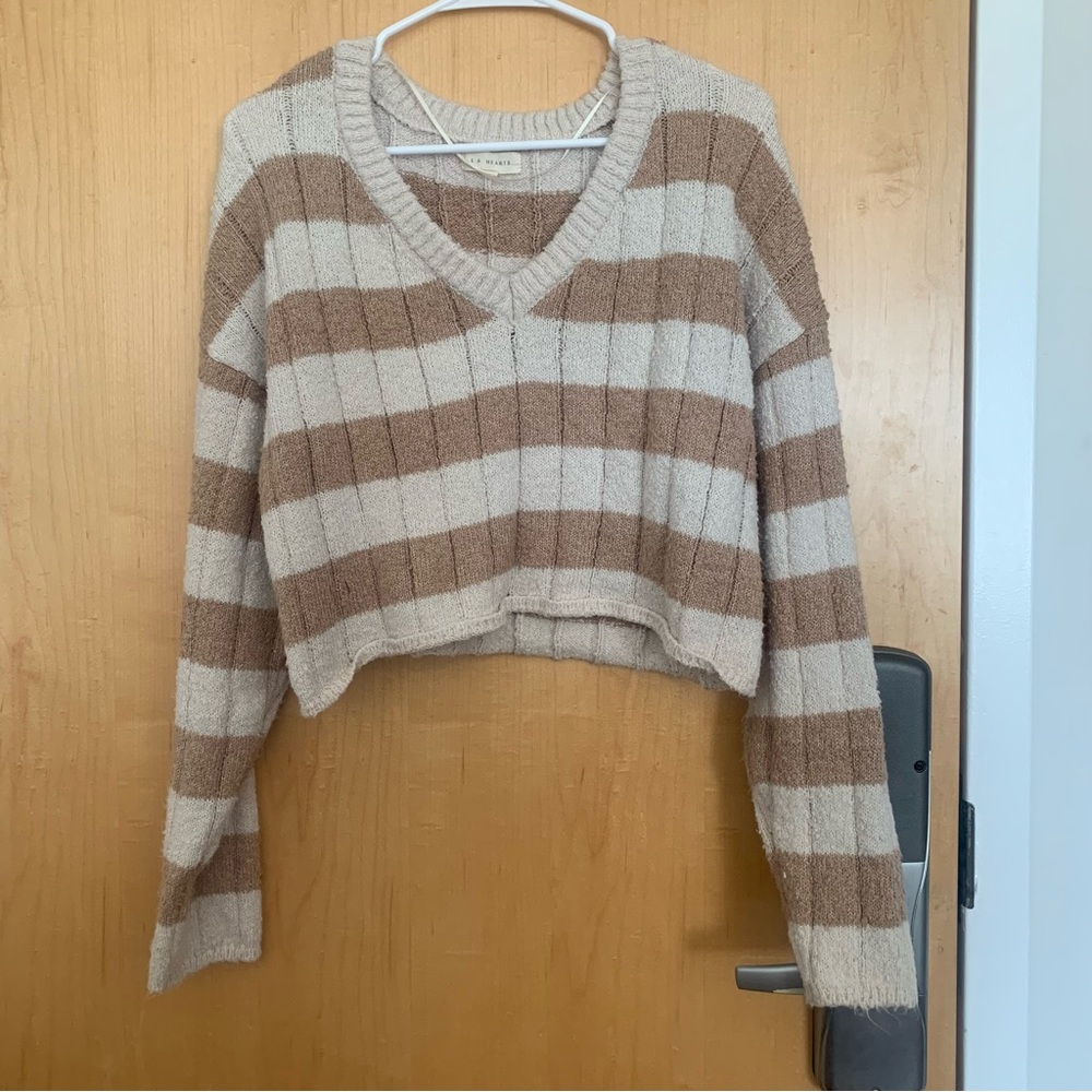 Pacsun LA Hearts striped v neck sweater brown tan beige neutral women’s size XS